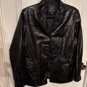 GAP Shiny Black Leather Blazer Size Medium